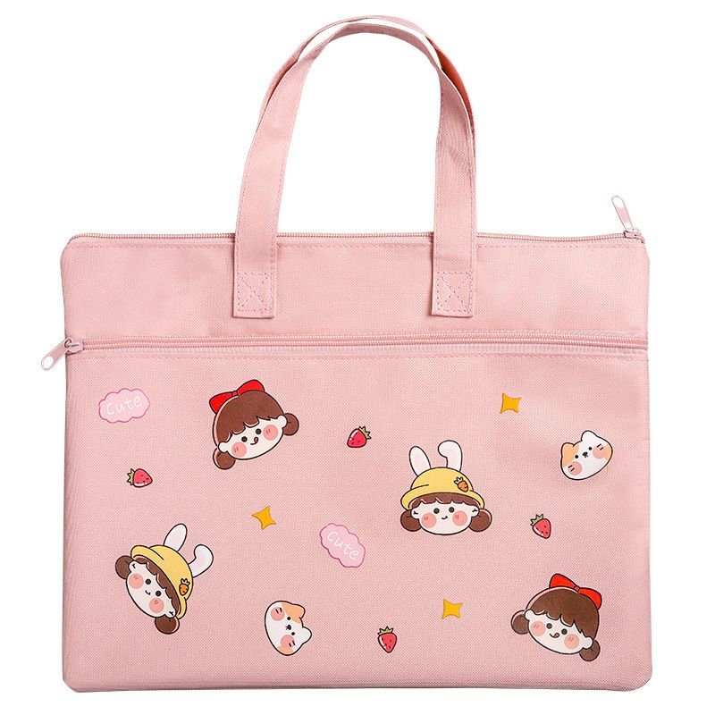 Cute Cartoon A4 File Bag Zipper Large-Capacity Portable Information Bag