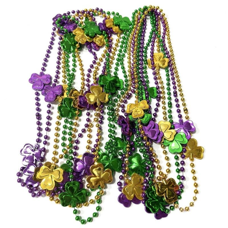 Mardi Gras Carnival Colored Beads Clover Necklace