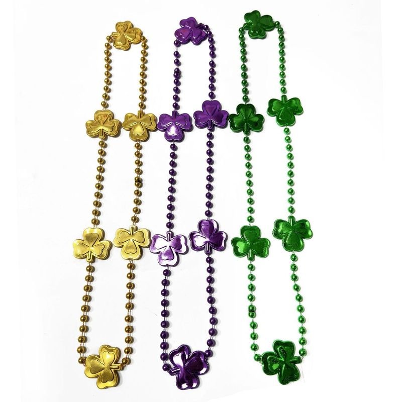 Mardi Gras Carnival Colored Beads Clover Necklace