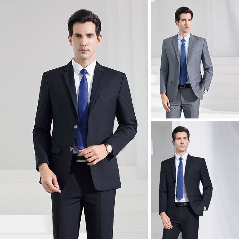 Men Fashion Business Office Solid Color Long Sleeve Lapel Suit Pants Plus Size Sets