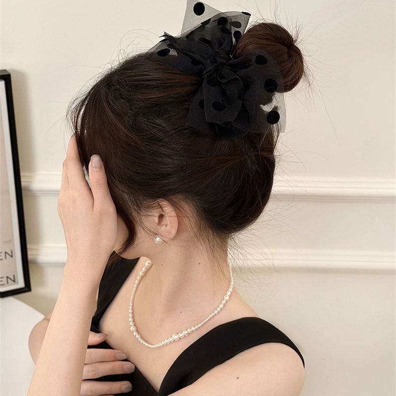 Women Fashion Mesh Dot Bow Spring Clip