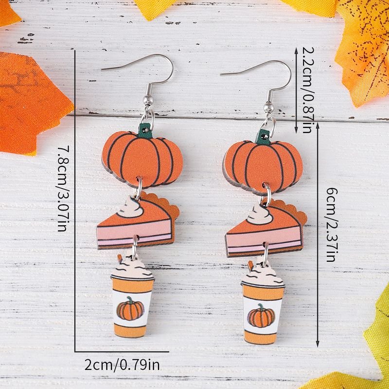 Autumn Harvest Thanksgiving Pumpkin Pie Coffee Cup Triple Pendant Earrings