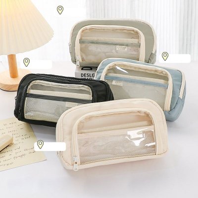 Simple Neutral Solid Color Large Capacity Zipper Transparent Pencil Bag