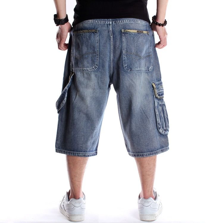 Men Fashion Casual Hip-Hop Plus Size Loose Cropped Jeans