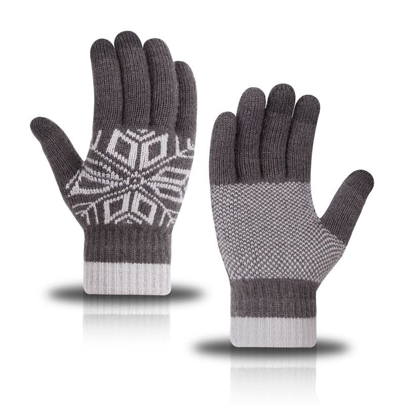 Autumn Winter Men Fashion Warm Fleece-Lined Thick Knitted Snowflake Gloves