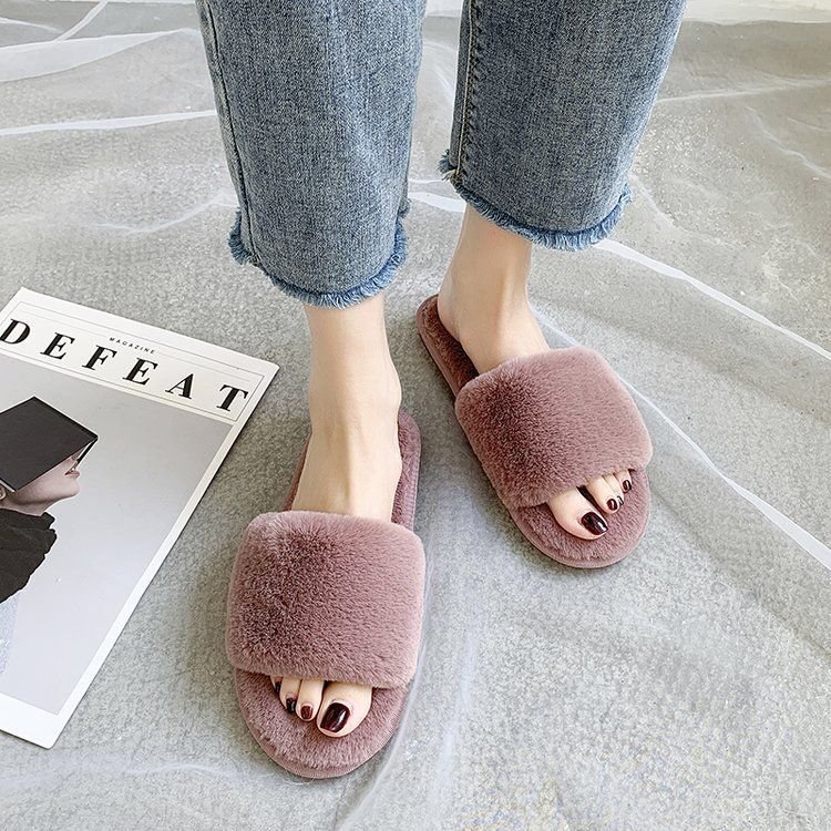 Plus Size Winter Casual Solid Color Plush Slippers