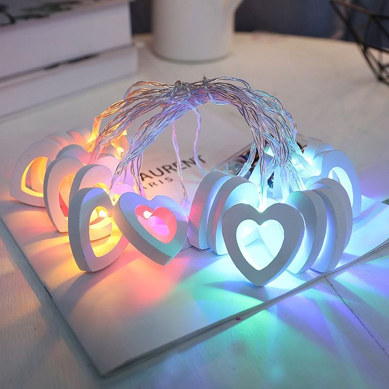 Led Love Wooden Pendant Light String Star Christmas Valentine'S Day Decorative Atmosphere Lights