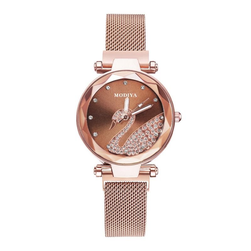 Women Fashion Creative Swan Rhinestone Magnetic Quartz Watch