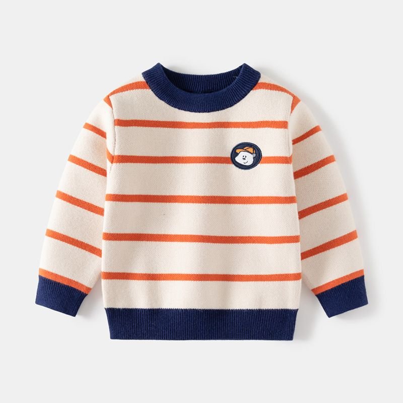 Kids Toddler Boys Casual Cute Stripe Long Sleeve Round Neck Knitwear Sweater