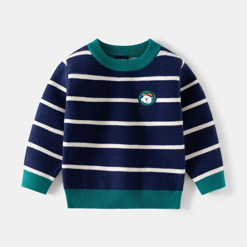 Kids Toddler Boys Casual Cute Stripe Long Sleeve Round Neck Knitwear Sweater