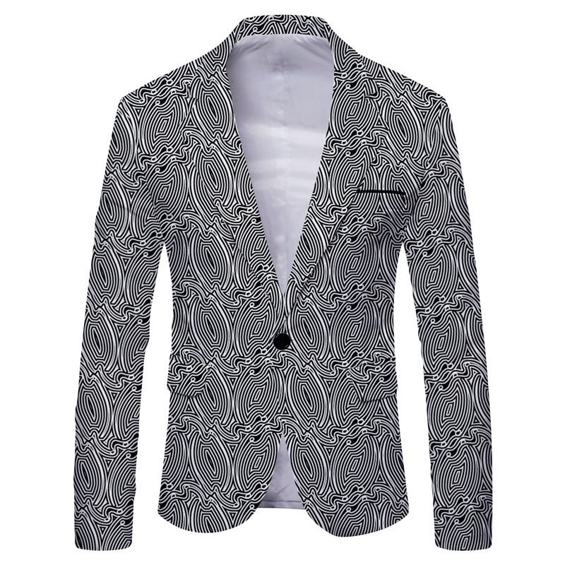 Men Spring Autumn Fashion Casual Party Stripe Print Long Sleeve Lapel Suit Coat