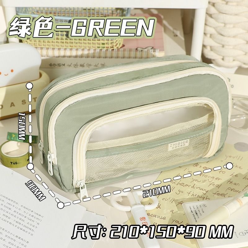 Simple Neutral Large Capacity Transparent Zipper Pencil Bag Student Stationery