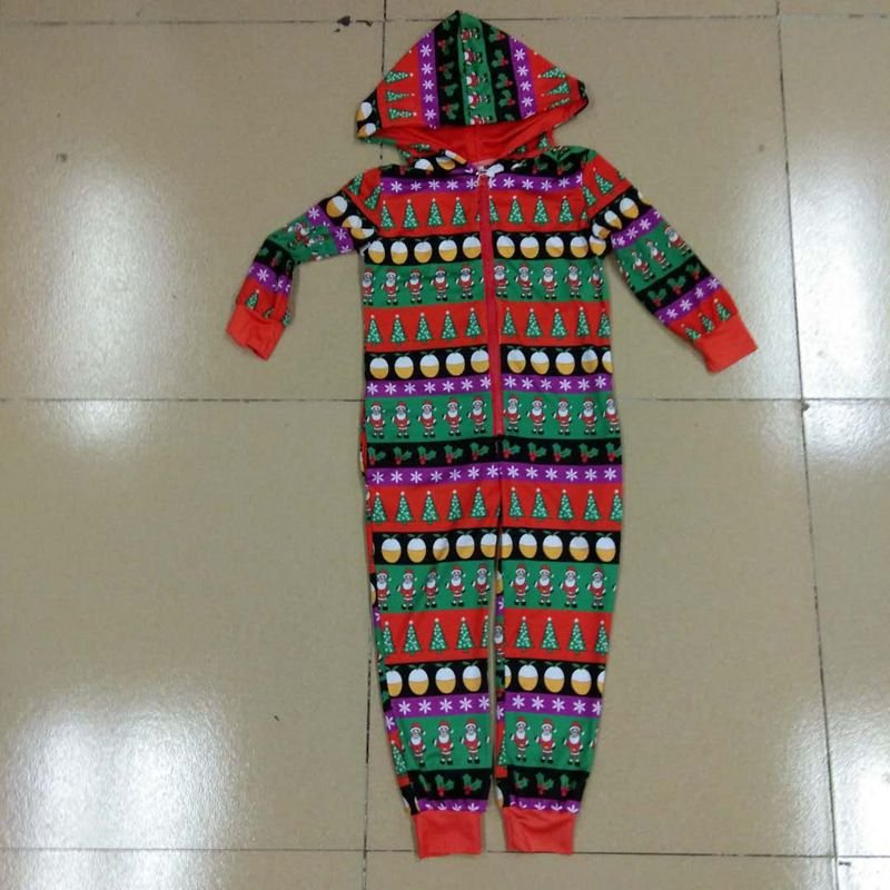 Cartoon Cute Christmas Tree Print Long Sleeve Hooded Jumpsuits Parent-Child Outfit