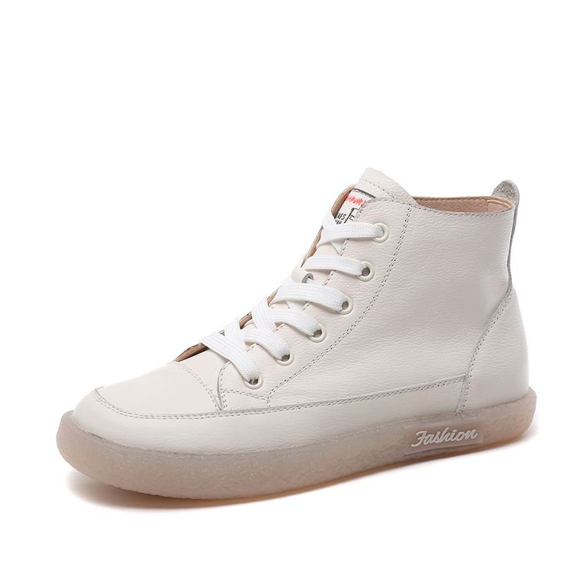 Size:4.5-9 Women Leisure Retro High Top Leather Flat Sneakers Shoes