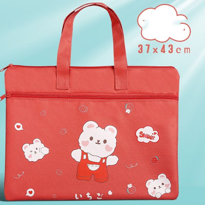 Cute Cartoon A4 File Bag Zipper Large-Capacity Portable Information Bag