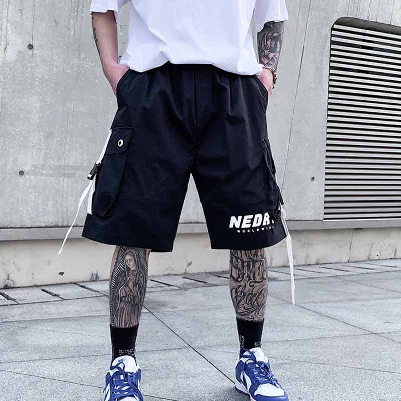 Men Fashion Casual Letter Print Loose Cargo Shorts