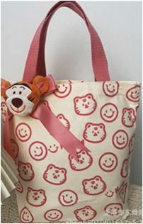 Simple Cartoon Bear Head Smiley Print Canvas Shopping Bag