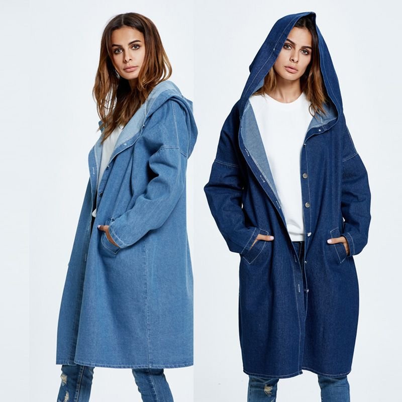 Women Fashion Loose Hooded Denim Coat