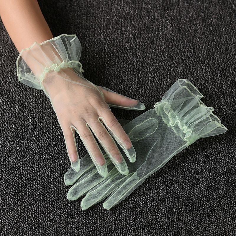 Women Transparent Thin Mesh Short Solid Color Party Wedding Gloves