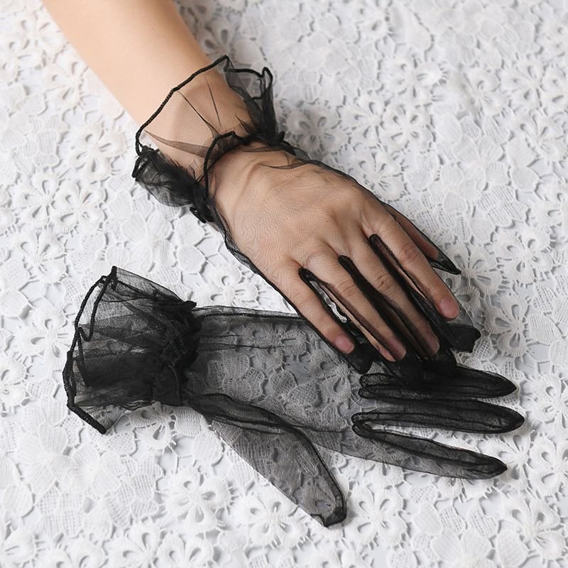 Women Transparent Thin Mesh Short Solid Color Party Wedding Gloves