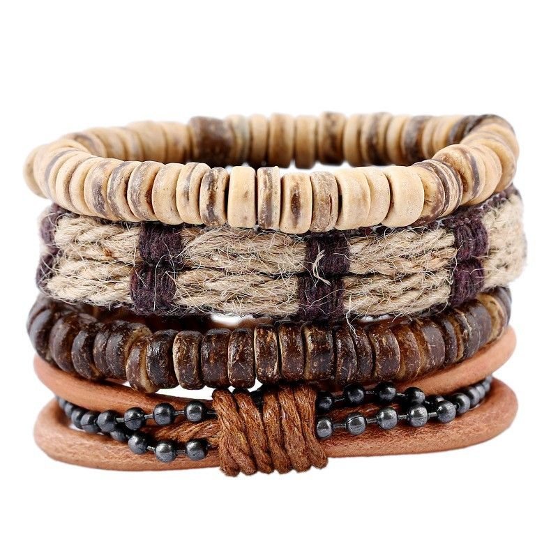 Men Fashion Casual Vintage DIY Woven Multi-Layer Cowhide Bracelet