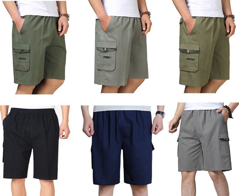 Men Casual Solid Multi-Pocket Cargo Shorts