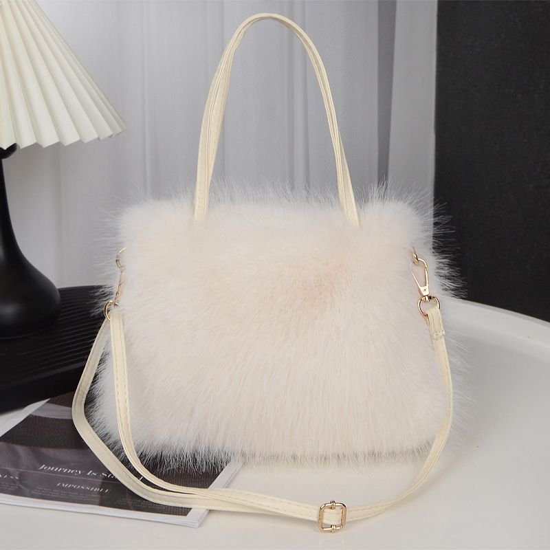 Autumn Winter Women Fashionable Solid Color Plush Square Handle Shoulder Bag