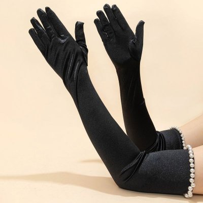 Women Fashion Retro Pearl Satin Dinner Gloves