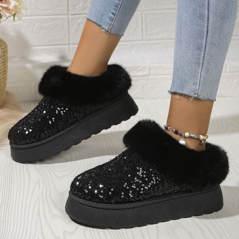 Autumn Winter Women Fashion Plus Size Plush Warm Sequins Thick-Soled Snow Boots