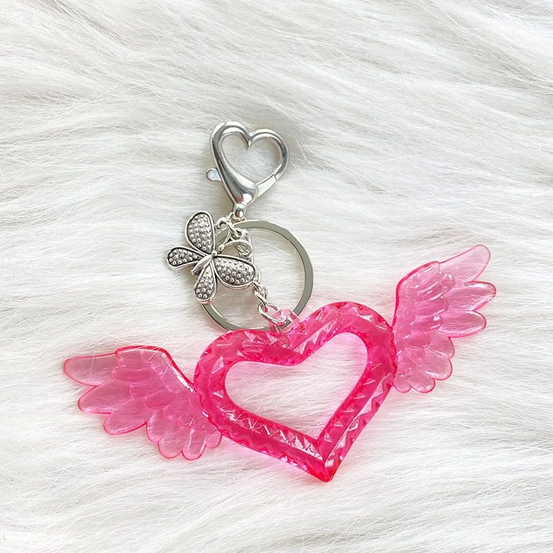 Women'Y2K Sweet Cool Acrylic Heart Shape Wings Flame Bell Butterfly Keychain