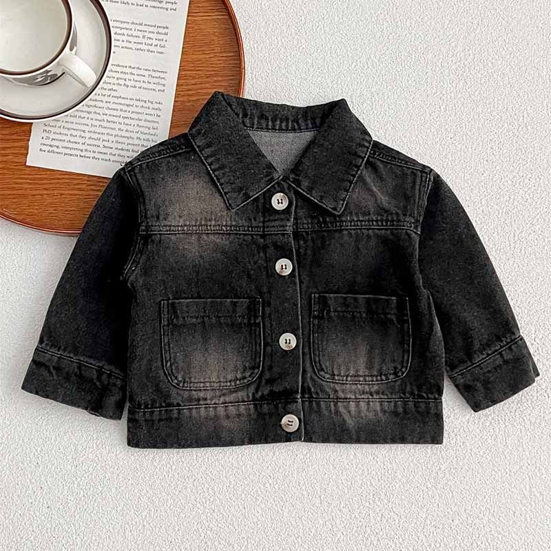 Kids Baby Boys Girls Fashion Casual Retro Long Sleeve Lapel Denim Jacket