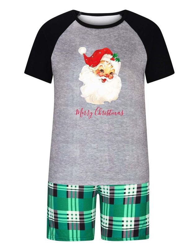 Simple Cartoon Christmas Tree Santa Claus Print Round Neck Short Sleeve Top Shorts Home Parent-Child Pajamas Set