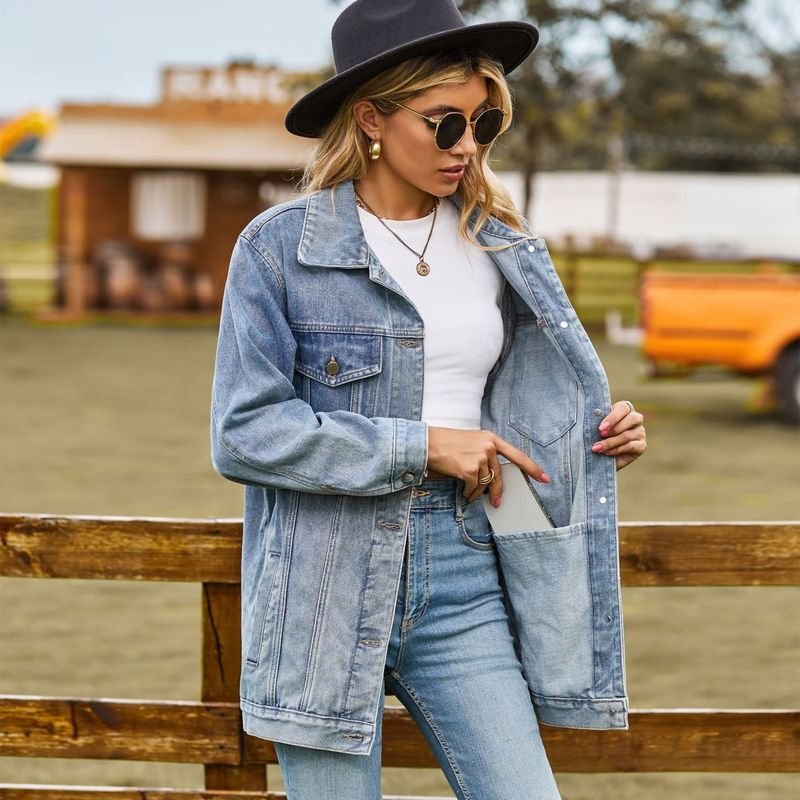 Women Fashion Retro Loose Button Long Sleeve Denim Jacket