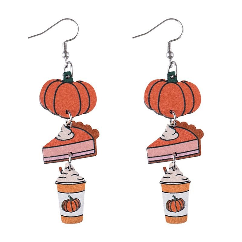 Autumn Harvest Thanksgiving Pumpkin Pie Coffee Cup Triple Pendant Earrings