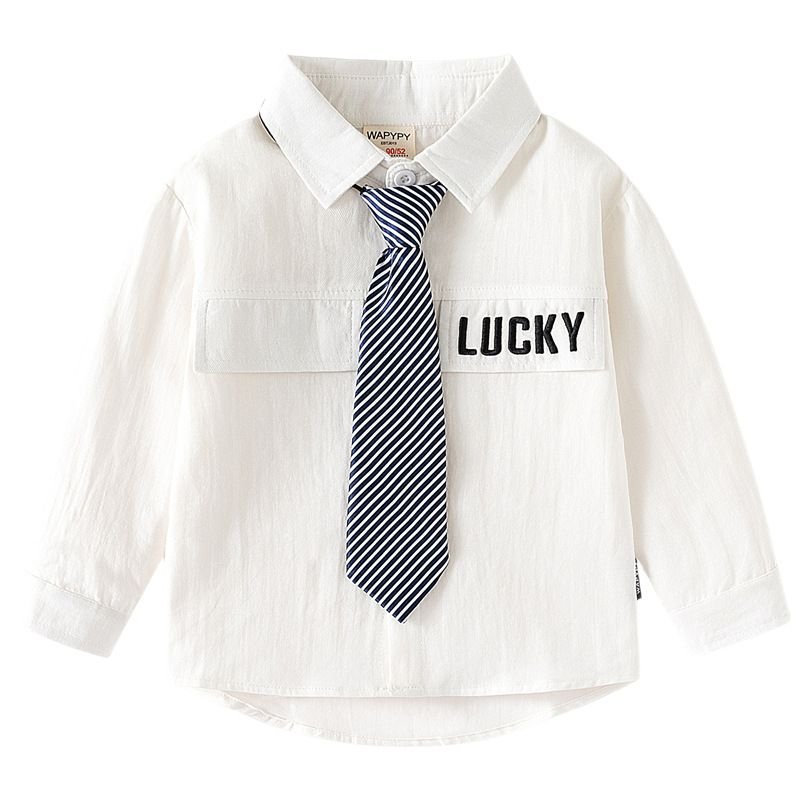 Kids Toddler Boys Fashion Casual Alphabet Embroidery Long Sleeve Lapel Shirt