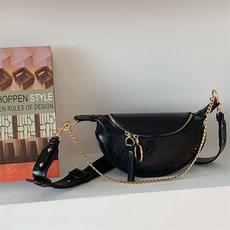 Women Fashion Solid Color Metal Chain Decorative Chest Bag